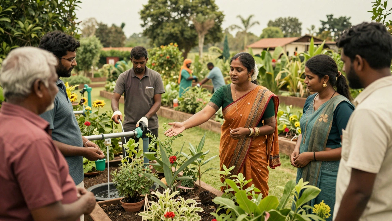 Local guides teaching guests about native plants at an eco-resort