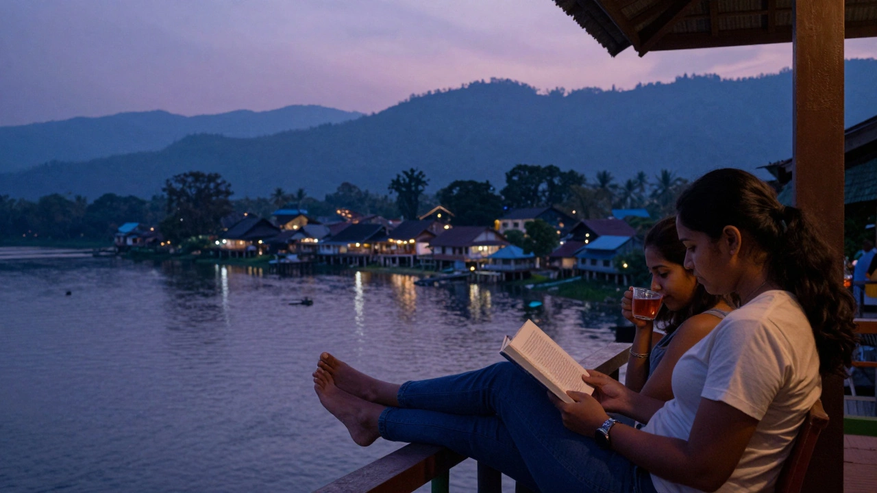 Relaxed couple enjoying quiet time on a balcony