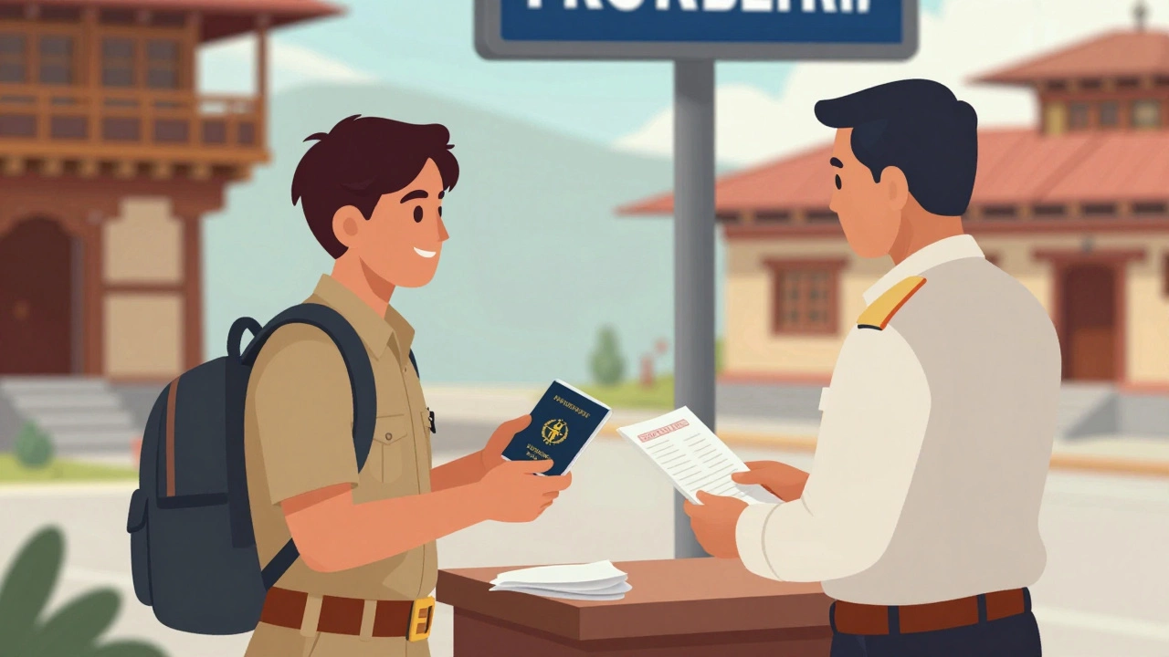 Traveler obtaining permits at a border checkpoint in Northeast India