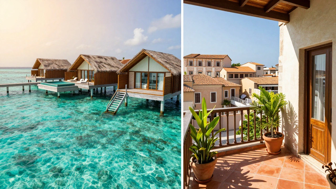 Comparison of luxury Maldives villa and romantic Rome apartment
