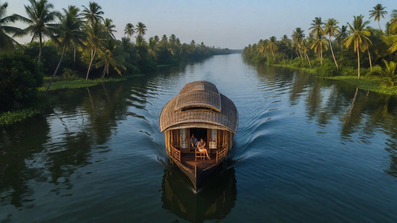 Luxury houseboat cruising through the scenic Kerala backwaters