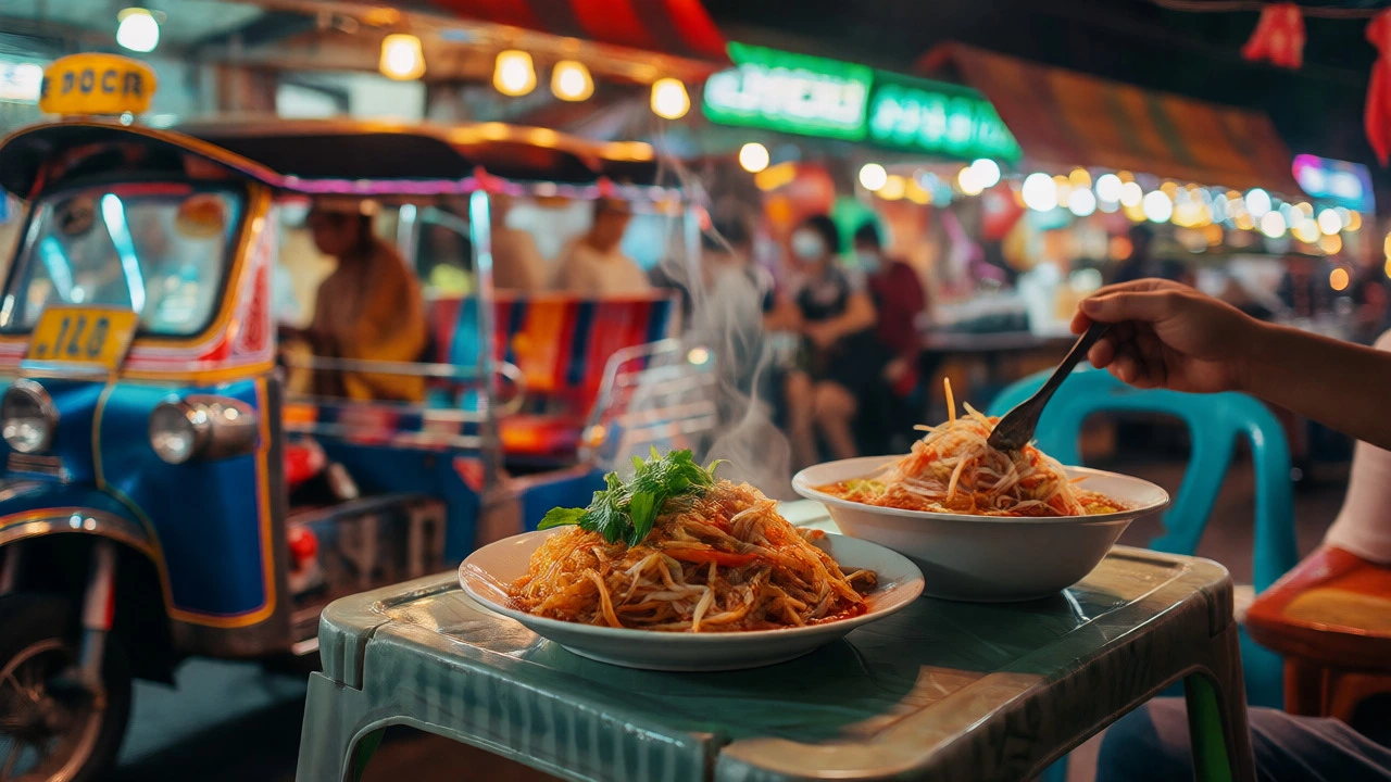 Affordable Thai street food including Pad Thai at a night market stall